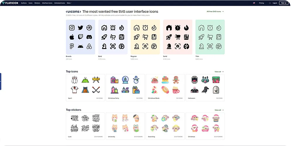 the home page of Flaticon.com