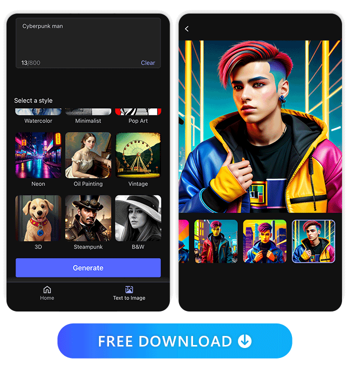 text to image UI and the generated images