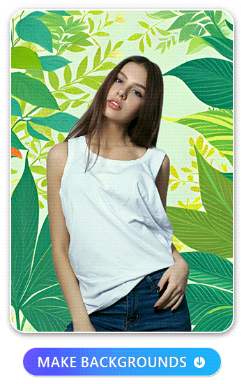 a girl in white top with 5 different AI backgrounds