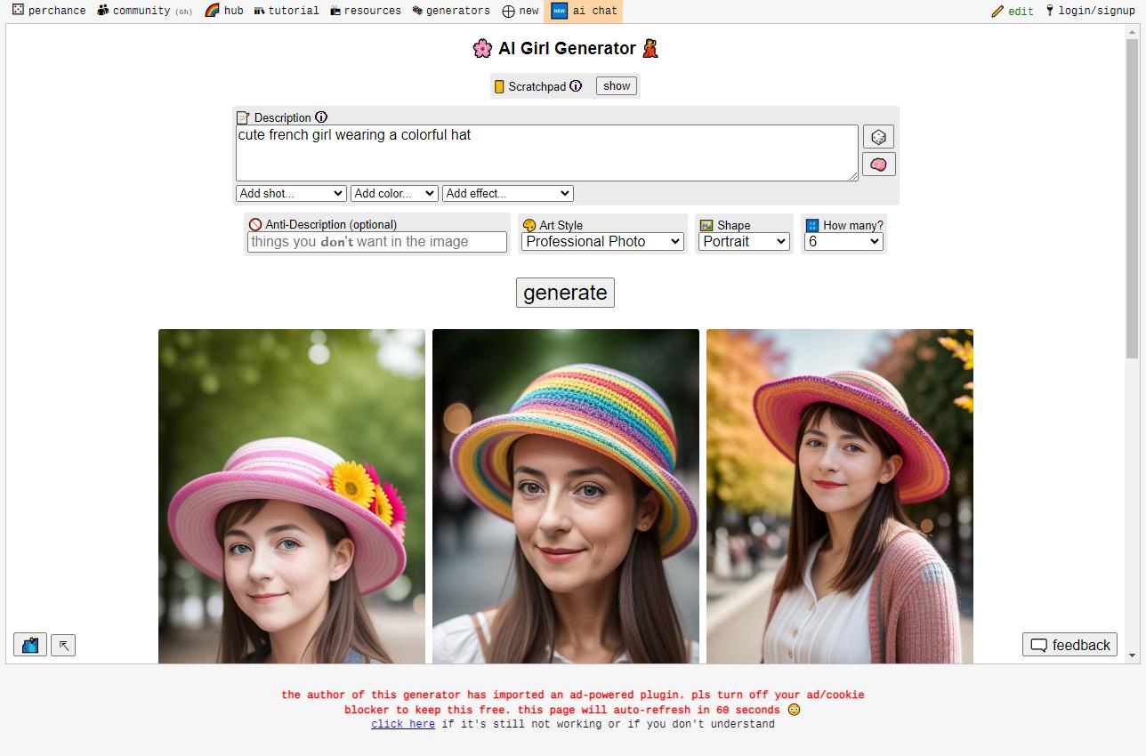 Perchance.org - 4e Meilleur générateur d'AI Girl