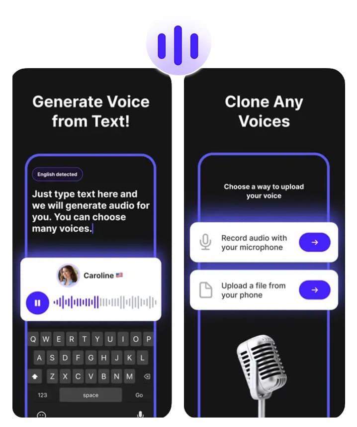 the voice generator UI and options to upload voice of AI Voicer