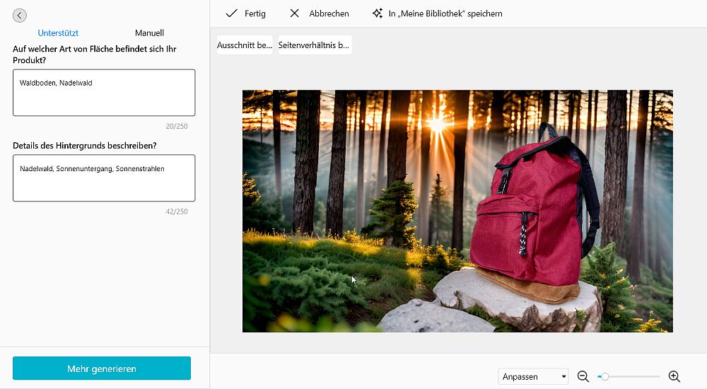Produktbild mit KI generiertem Hintergrund aus einem Text-Prompt
