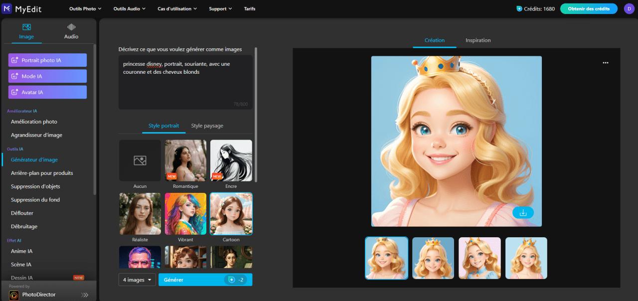MyEdit - Meilleur générateur gratuit de personnage disney IA en ligne