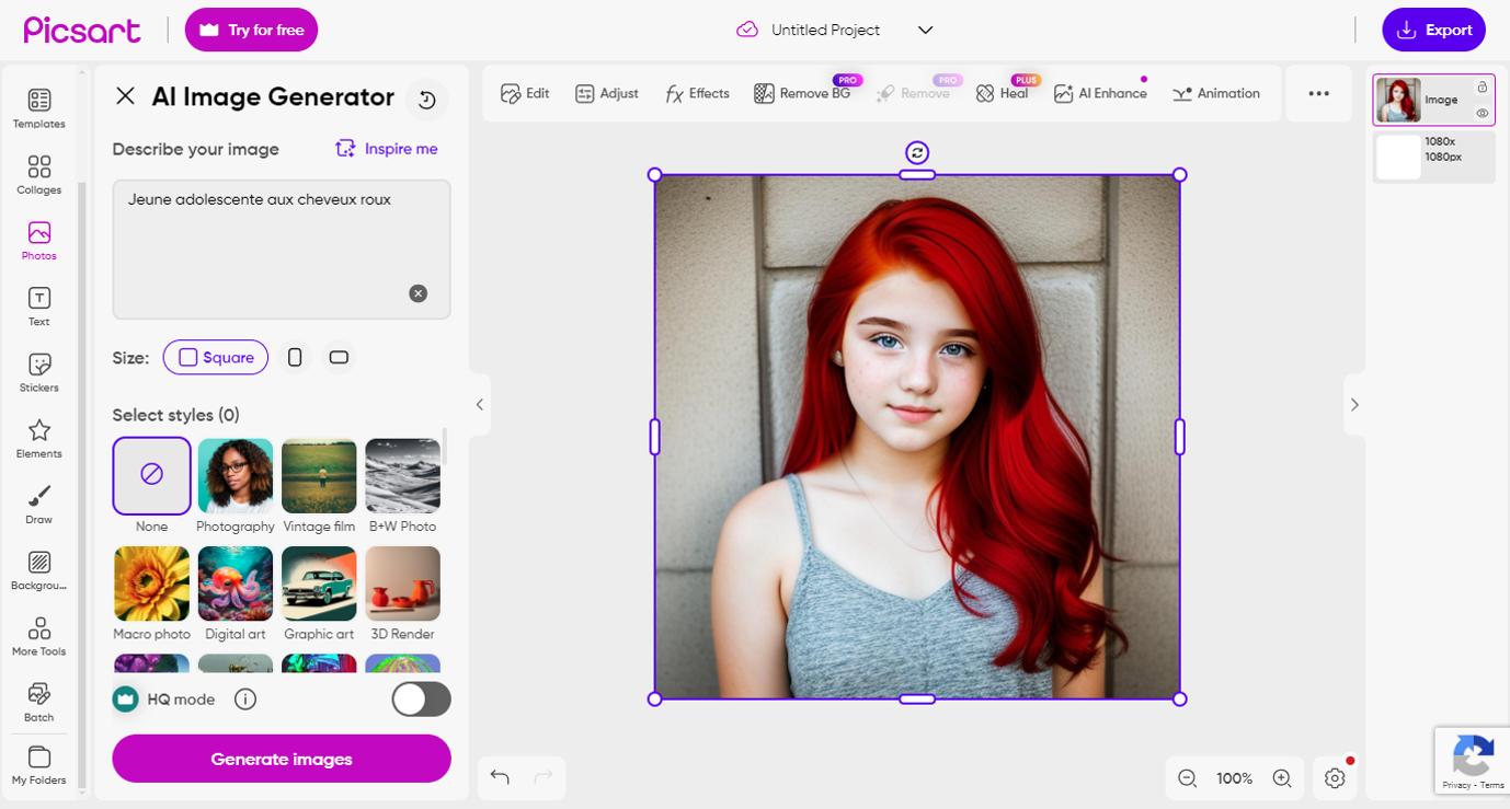 Picsart - 5e Meilleur générateur de visage IA