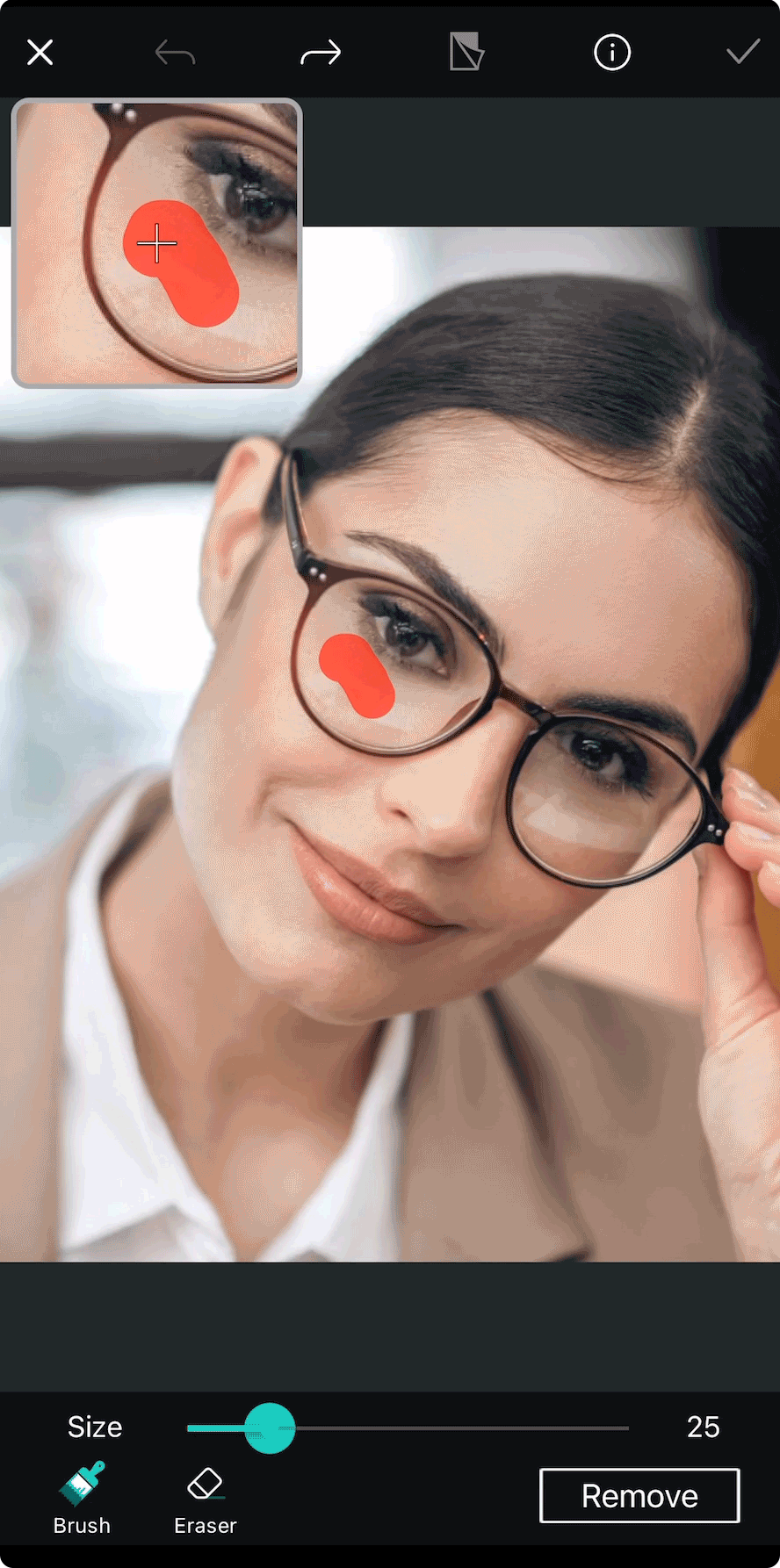 comment enlever le reflet des lunettes sur une photo avec photodirector?