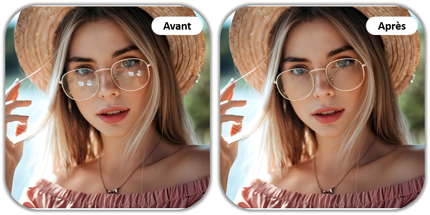 Comparatif avant et après suppression du reflet sur photo