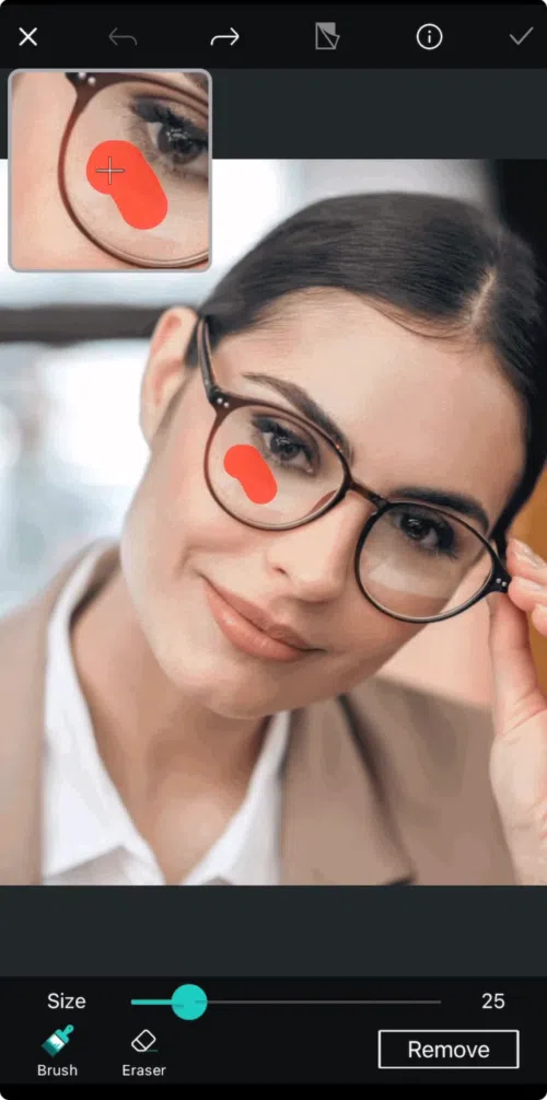 comment enlever le reflet des lunettes sur une photo avec photodirector?