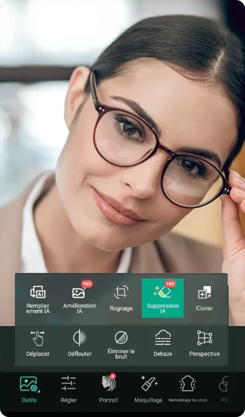 comment enlever le reflet des lunettes sur une photo avec photodirector?