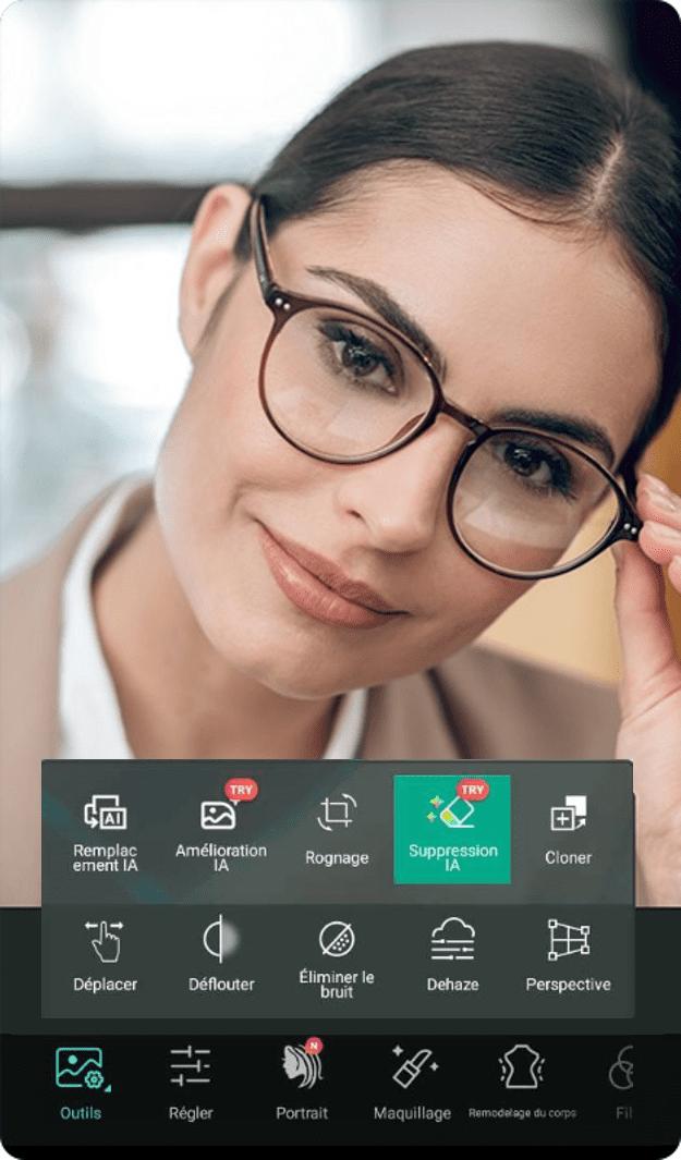 comment enlever le reflet des lunettes sur une photo avec photodirector?