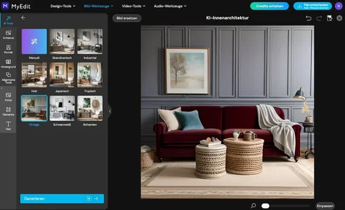 MyEdit - Die beste Web-App mit KI-Inneneinrichtungs-Tools
