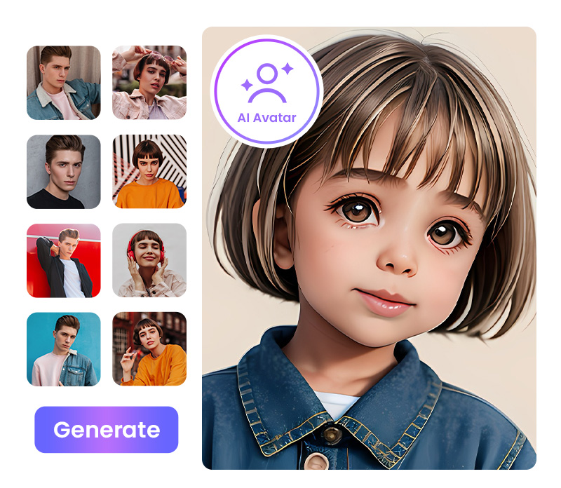 use VIvid AI's AI Avatar feature to generate a baby photo according to a man and a woman's photo