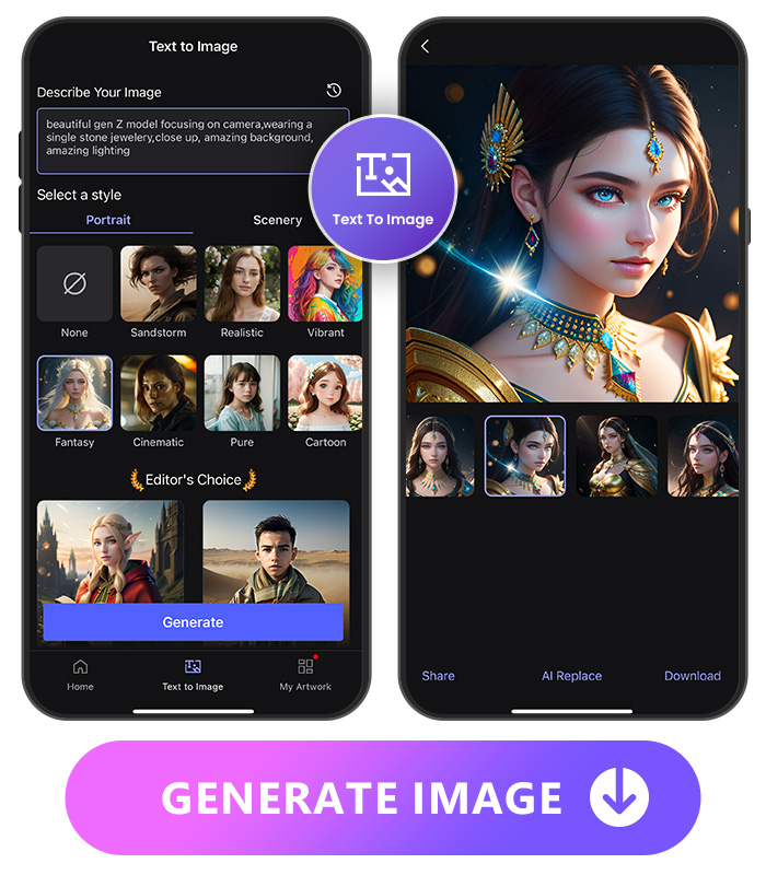 use VIvid AI's Text to Image feature to generate a woman's image with text prompt