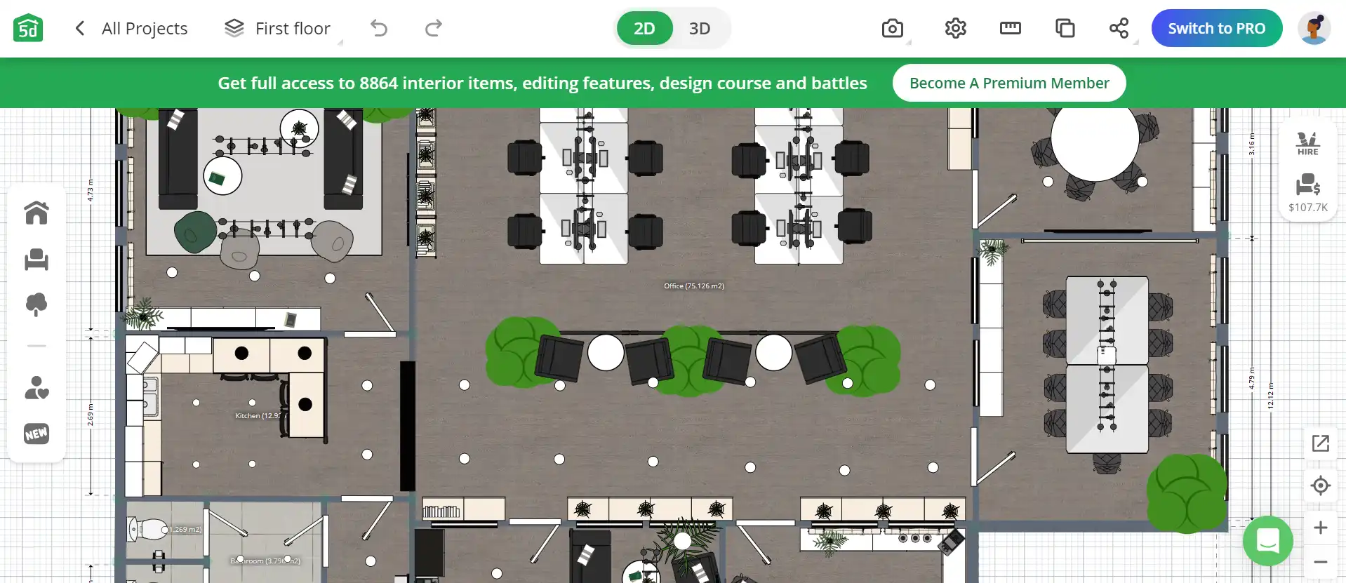 Imagen del interior de una casa rediseñada con la herramienta Planner 5D