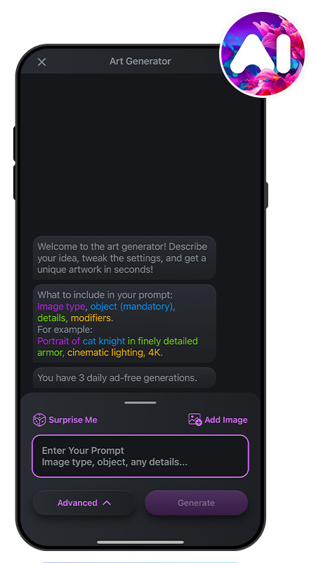 Text to Image UI of AI Arta to generate AI girls