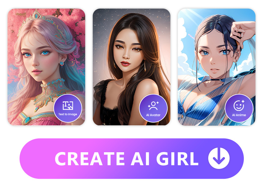 3 AI girls generated by MyEdit with Text to Image, AI Avatar and AI Anime feature