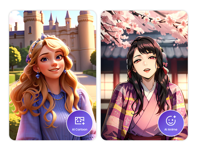 AI girls generated by MyEdit with AI Cartoon and AI Anime features