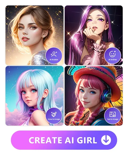 4 AI girls generated by MyEdit with Text to Image, AI Avatar, AI Anime and Draw to Image feature