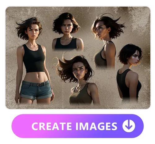 generated AI girl image and the image used as character design and concept art