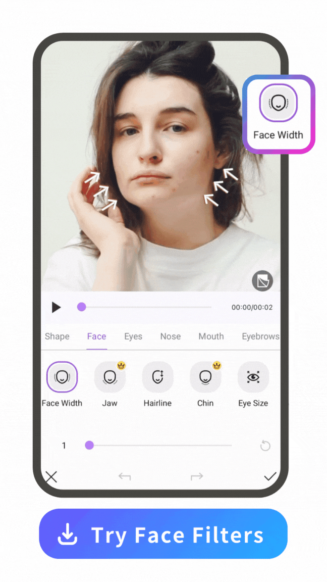 face edting filter demo of Vivid Glam