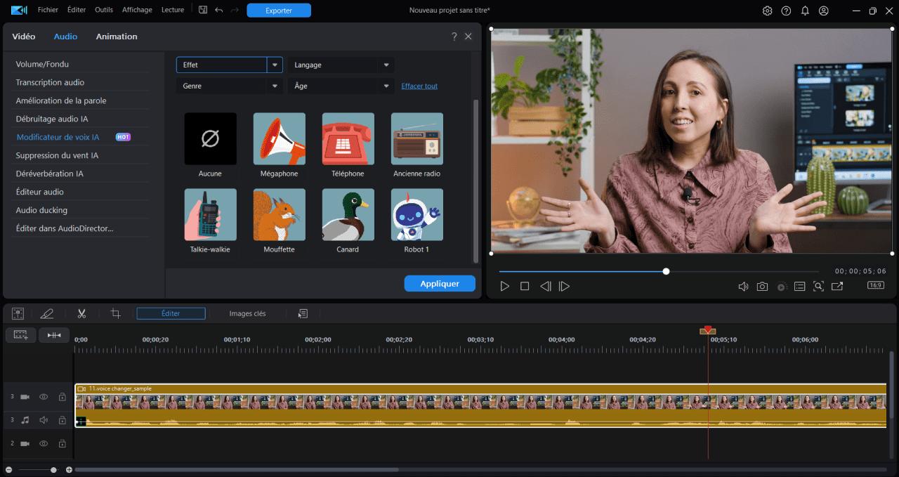 changer sa voix avec des modeles et effets dans l'app powerdirector