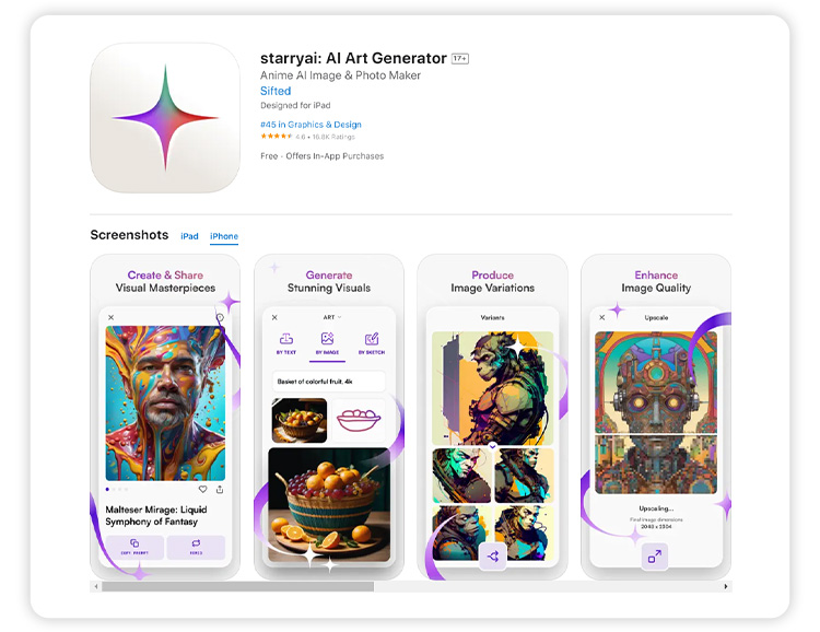 screenshot of StarryAI's text to image feature