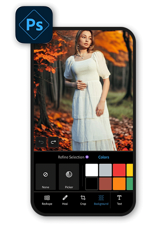 change photo background UI of Photoshop Express