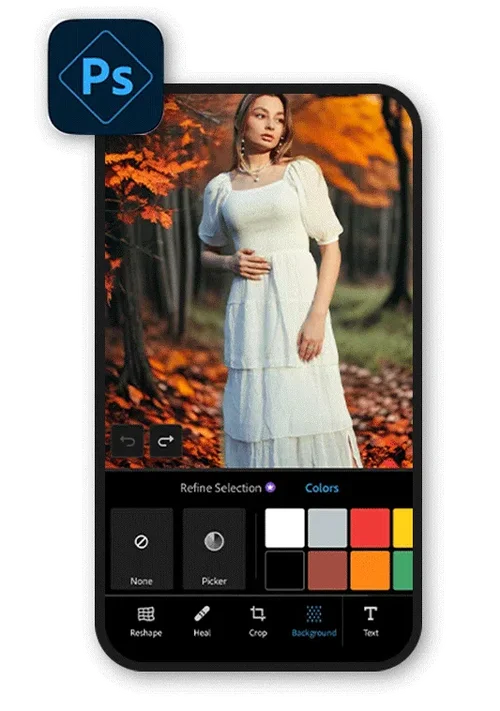 change photo background UI of Photoshop Express
