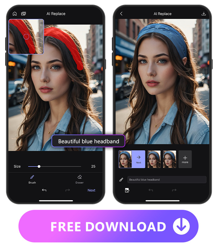 AI Replace UI of Vivid AI with text prompt and 3 generated AI faces