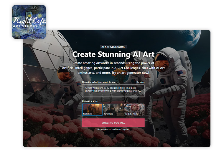 screenshot of NightCafe's AI face generator UI