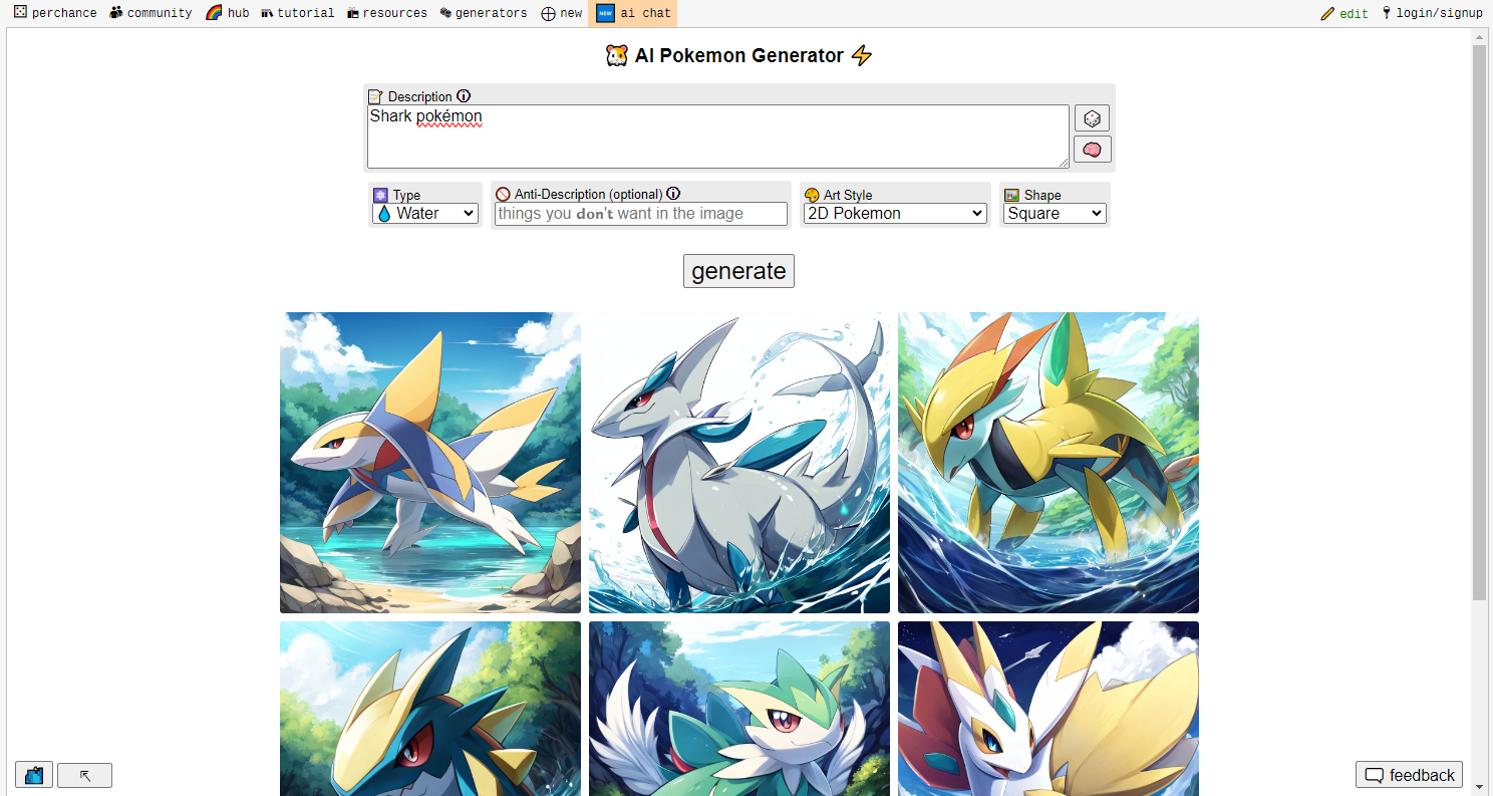 Perchance - 3e Meilleur générateur de Pokémon IA