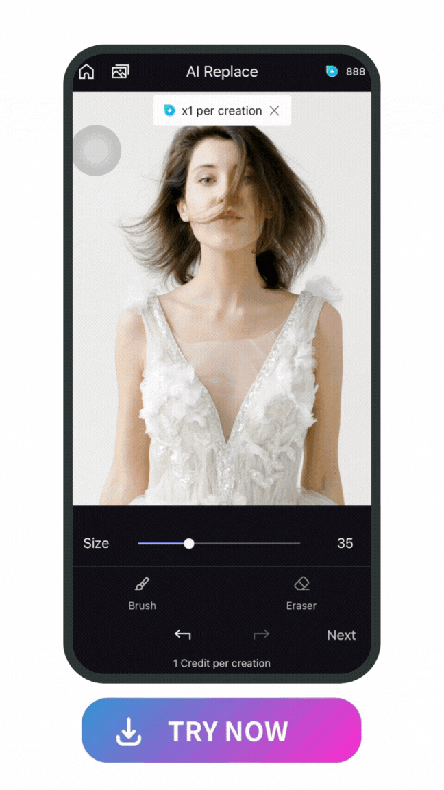 demonstration of using MyEdit to replace necklace of a woman wearing wedding dress