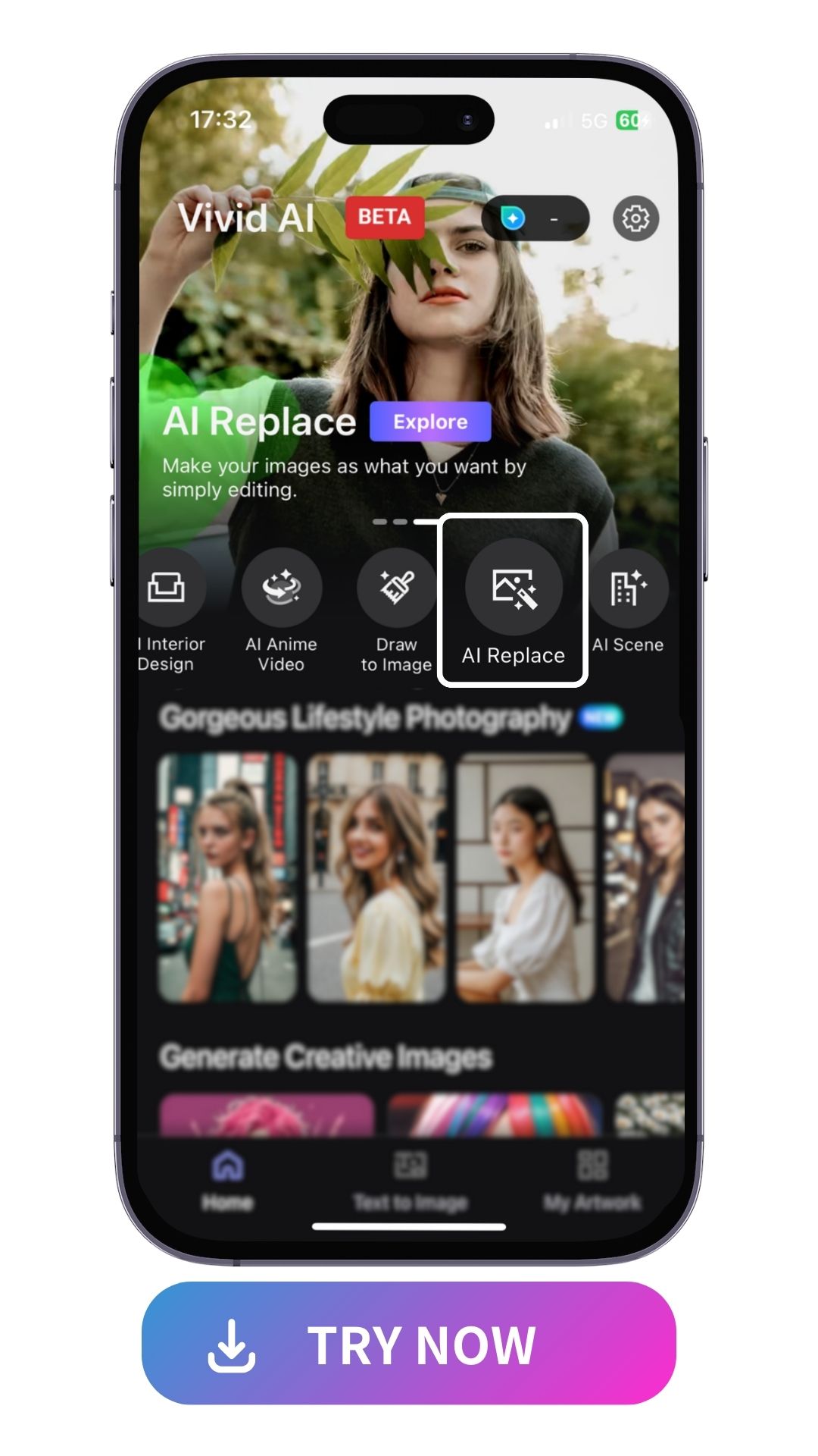 launcher of MyEdit and highlight AI Replace feature icon