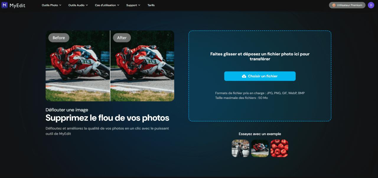 Déflouter une image en ligne - MyEdit Etape 2