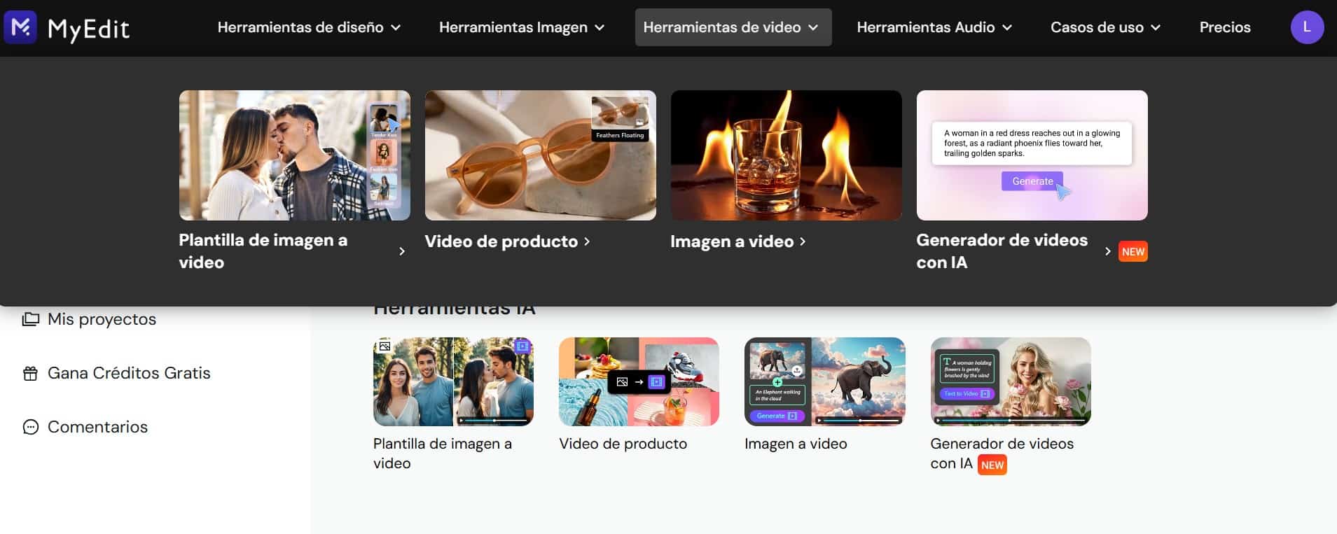 Interfaz del generador de imágenes con IA en MyEdit