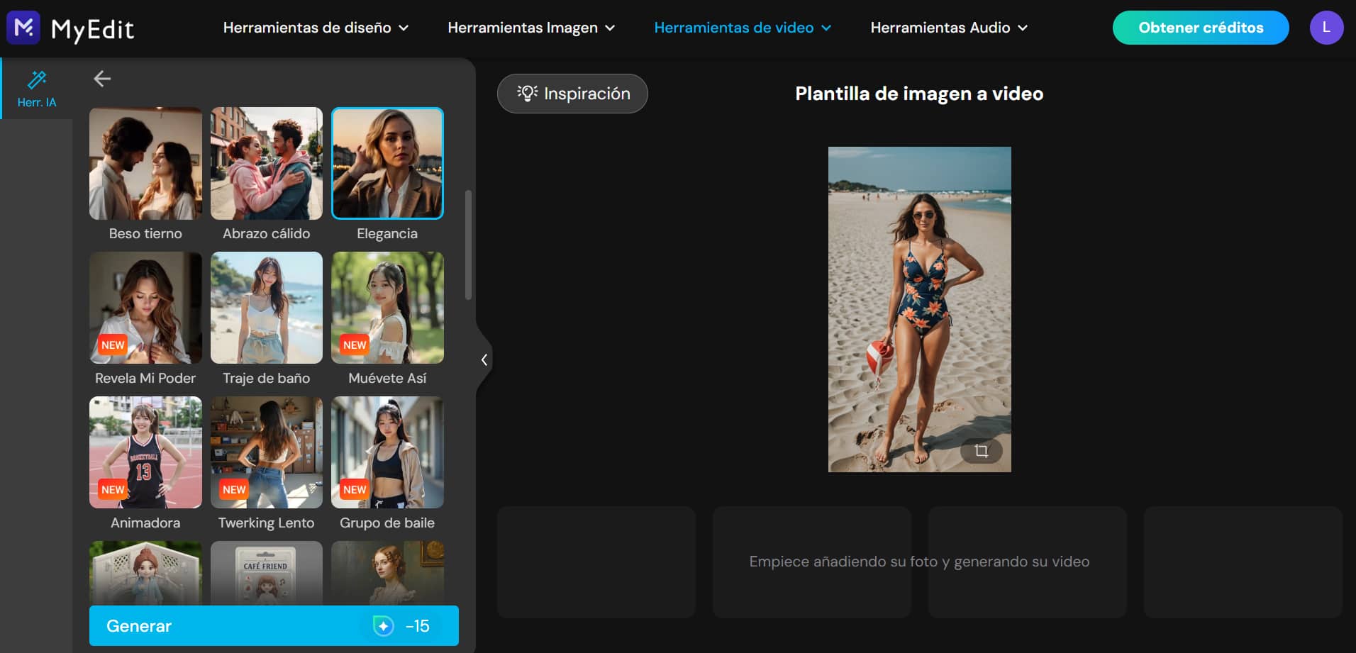 Interfaz del generador de imágenes con IA en MyEdit