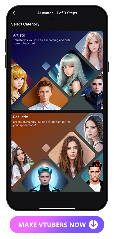 examples of Vivid AI's AI Avatars in artistic and realistic styles