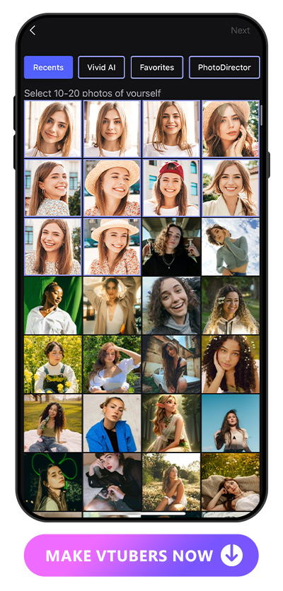 example of uploading photos to Vivid AI to make a Vtuber