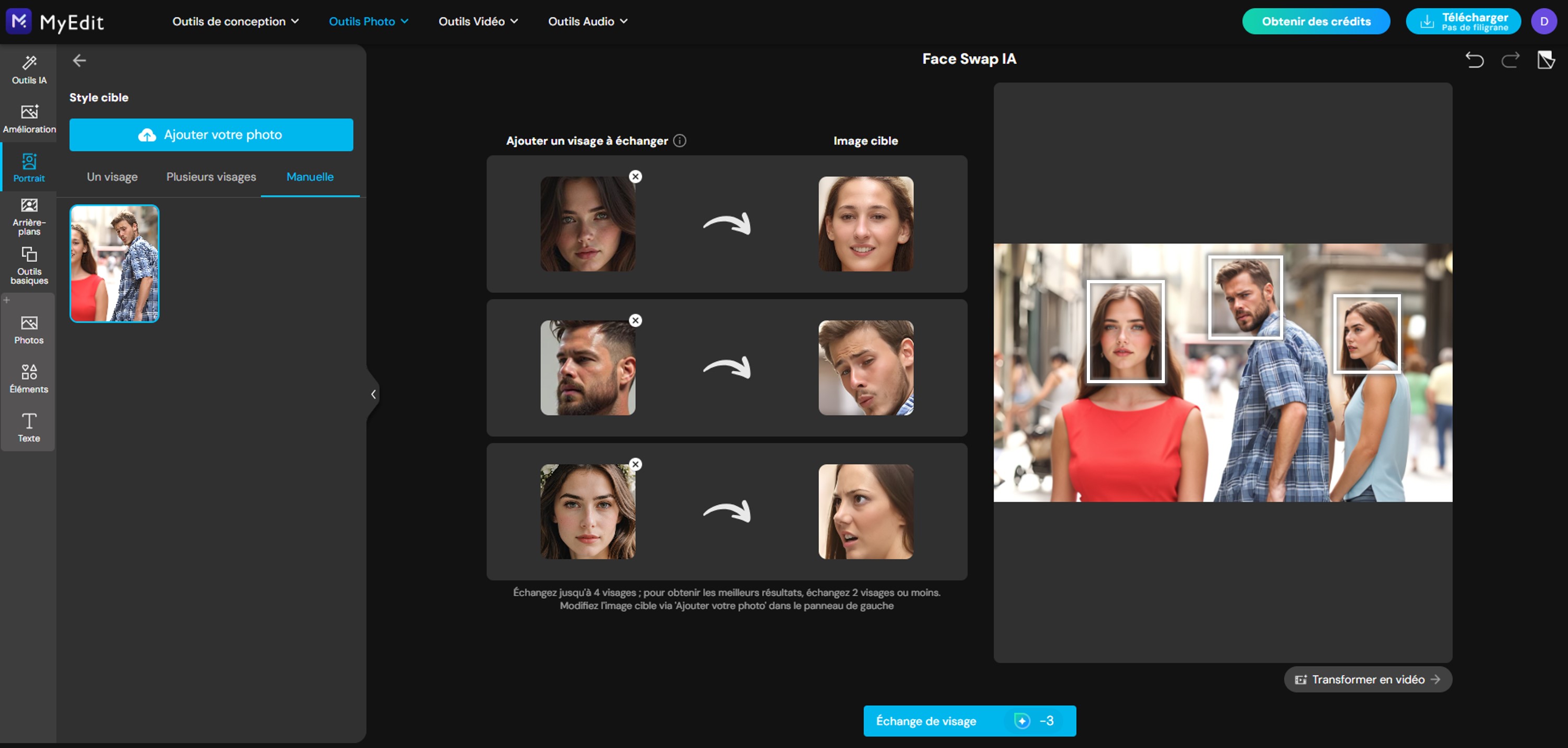 MyEdit - changer de visage sur une photo gratuitement en ligne