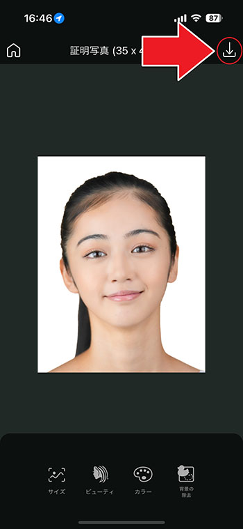 PhotoDirector 証明写真保存画面