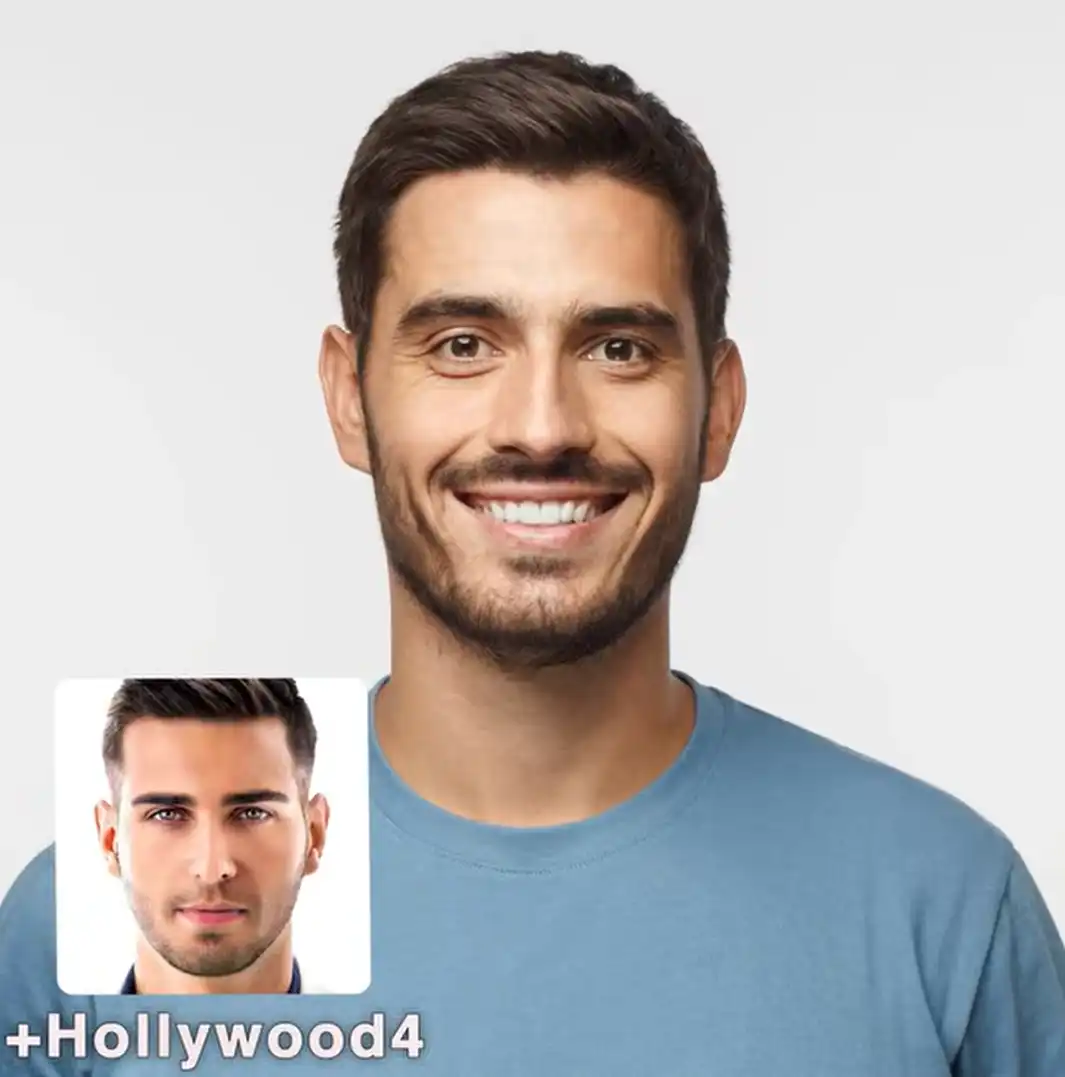 Hombre usando la app PhotoDirector como simulador de cortes de pelo