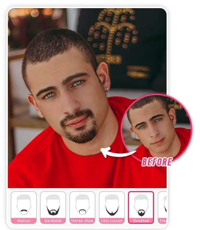 Hombre usando la app PhotoDirector como simulador de cortes de pelo