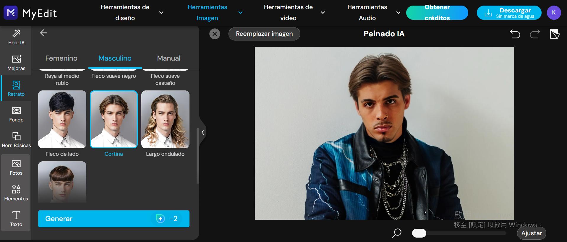 Hombre usando la app PhotoDirector como simulador de cortes de pelo