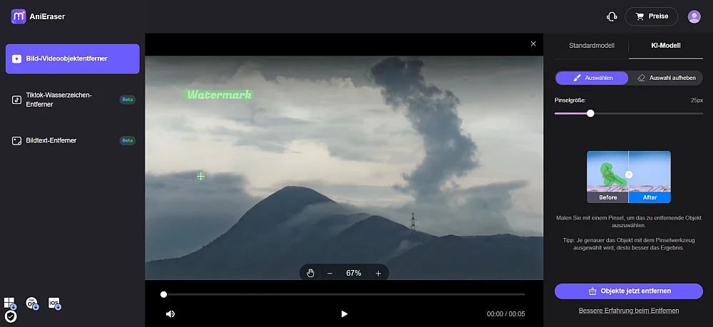 AniEraser - Wasserzeichen online mit KI entfernen
