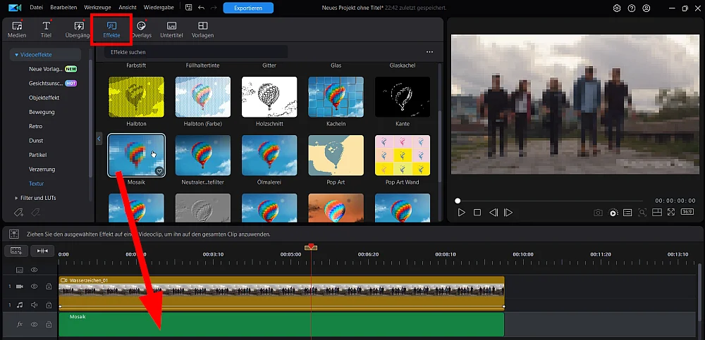 Effektebene Mosaik hinzufügen