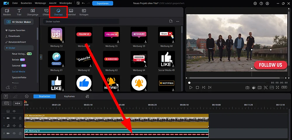 Overlay auswählen, um Wasserzeichen zu entfernen