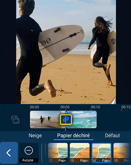 PowerDirector App - ajouter transition sur mobile