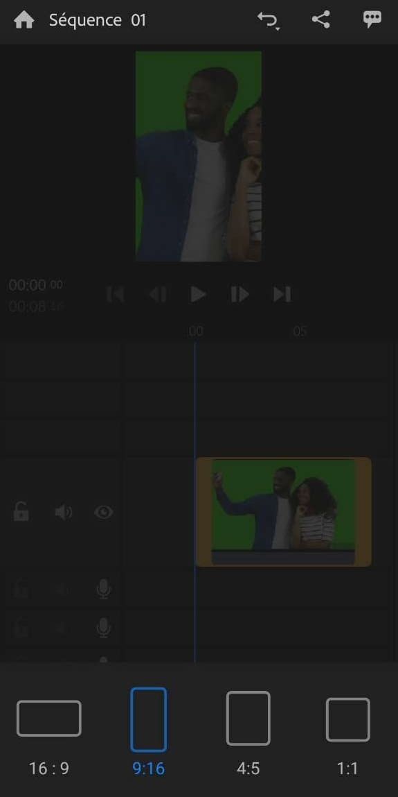 Adobe Premiere Rush - recadrage automatique du format de la vidéo