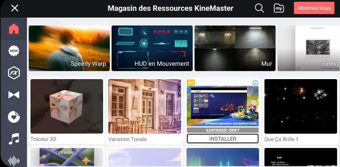 kinemaster - magasin de ressources offrant un grand nombre d'effets, plugins et plus