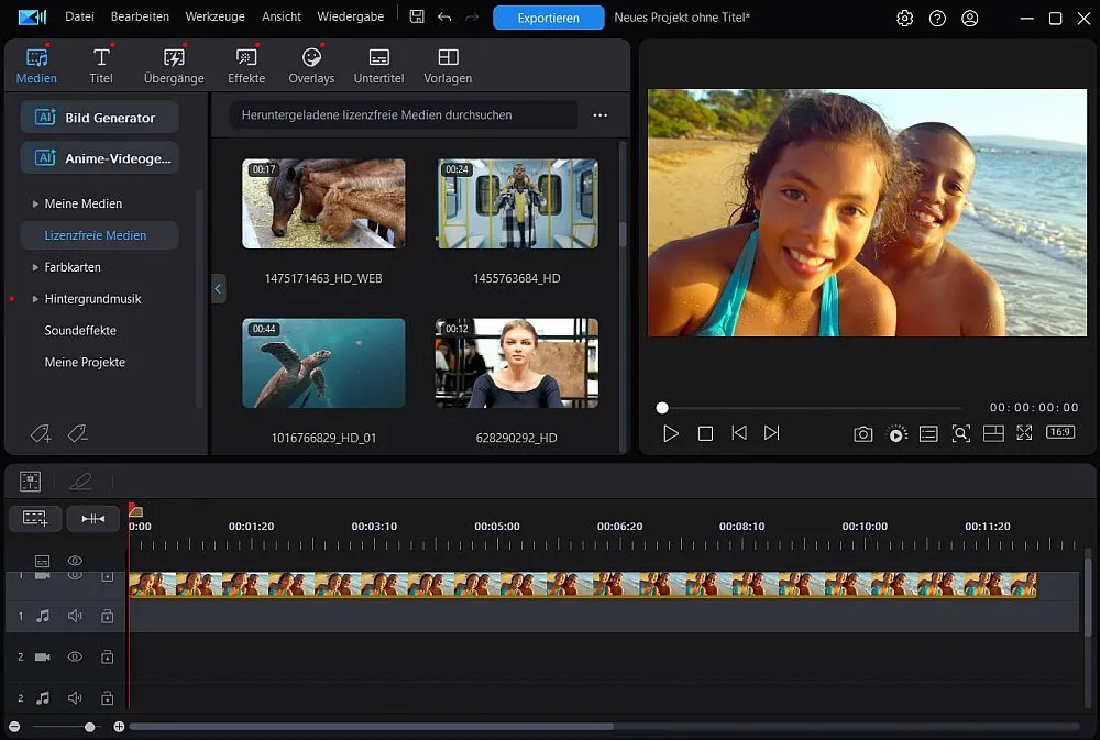 Video in die PowerDirector Zeitleiste laden