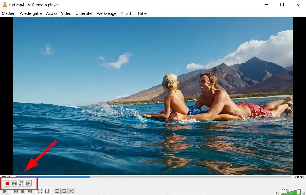 VLC Video schneiden mit dem Aufnahmeknopf